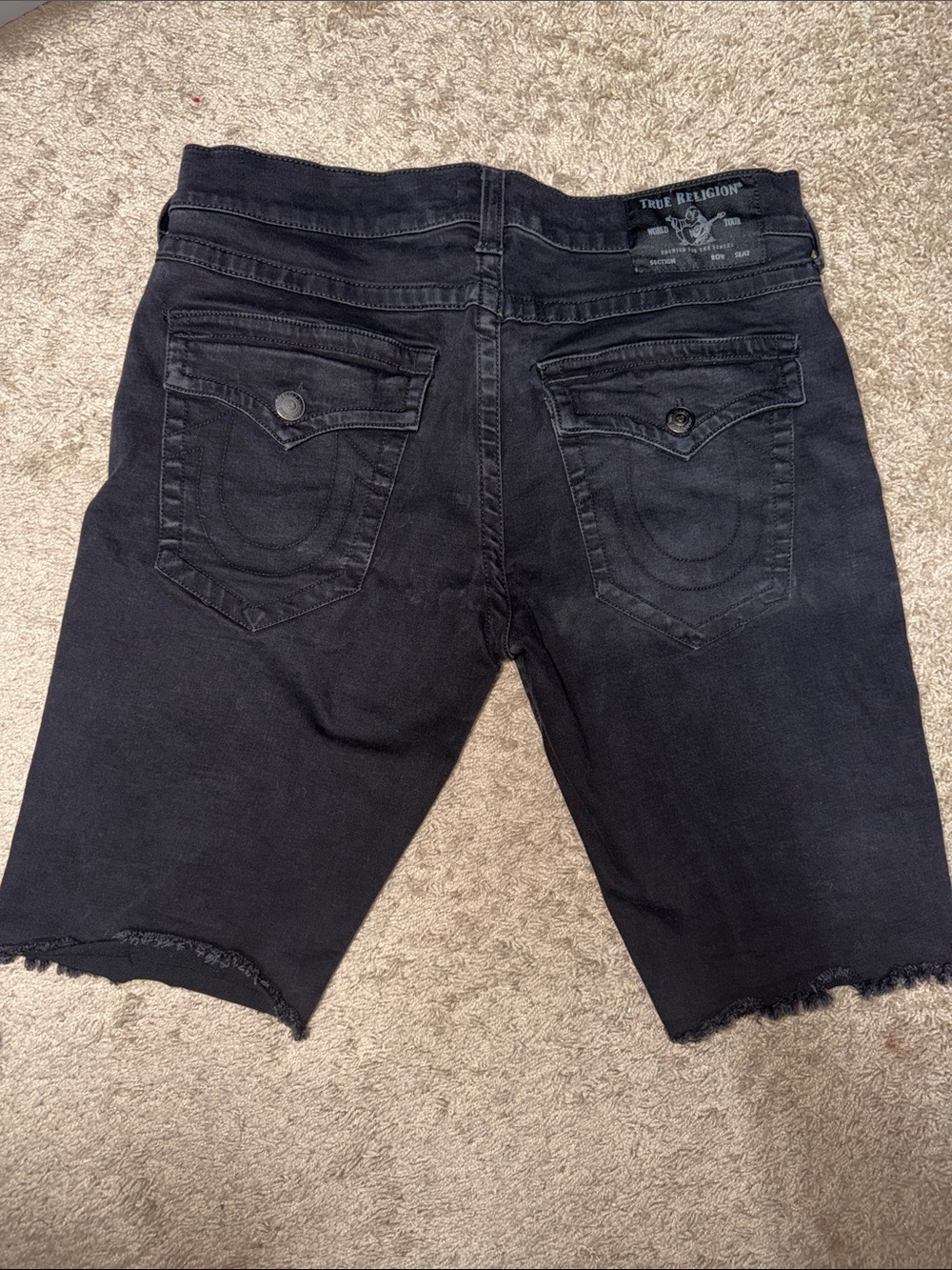 True Religion Black Raw Hem Denim Shorts